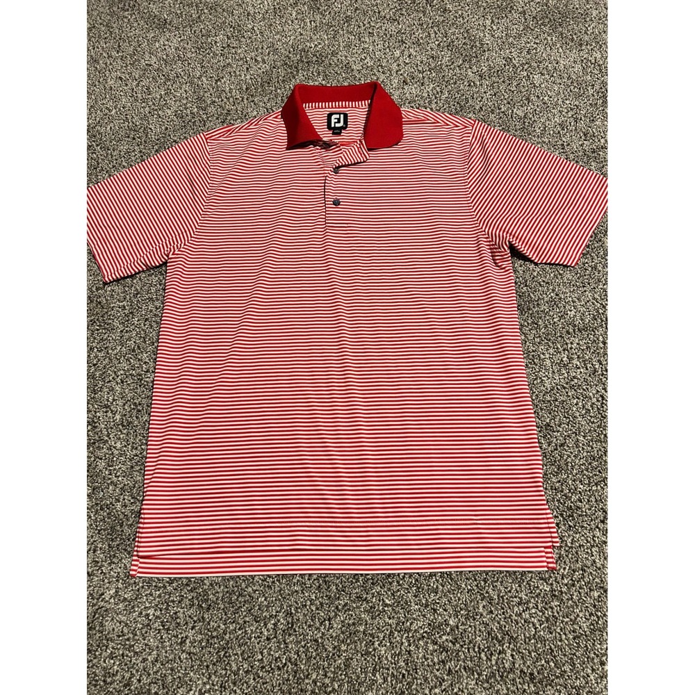 E7 FJ FootJoy‎ Golf Polo Shirt Mens Red Striped Athletic Performance